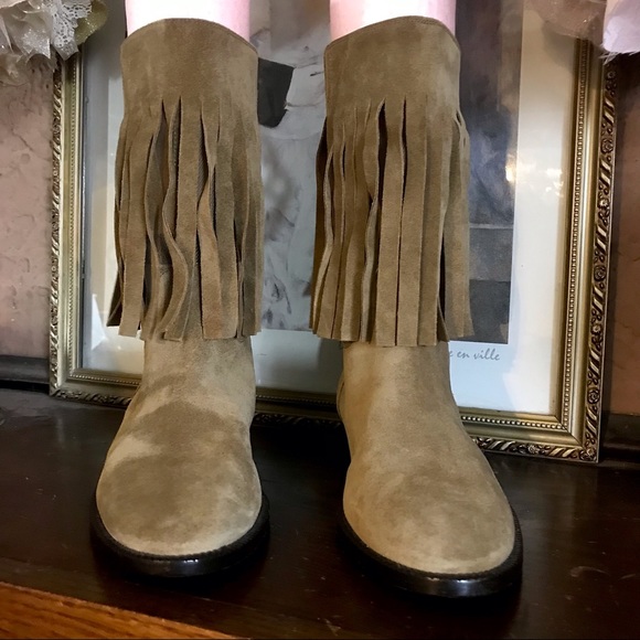 BURBERRY "NORLAND" TAN SUEDE FRINGE BOOT WITH NOVA CHECK TWILL PATTERN (36) - Picture 5 of 15